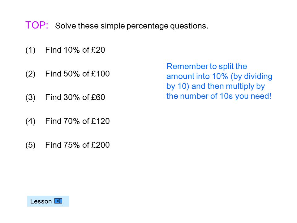 TOP: Solve these simple percentage questions.