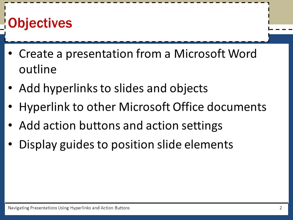 Objectives Create a presentation from a Microsoft Word outline