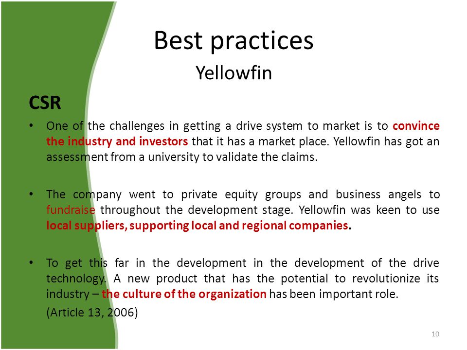 Best practices Yellowfin CSR