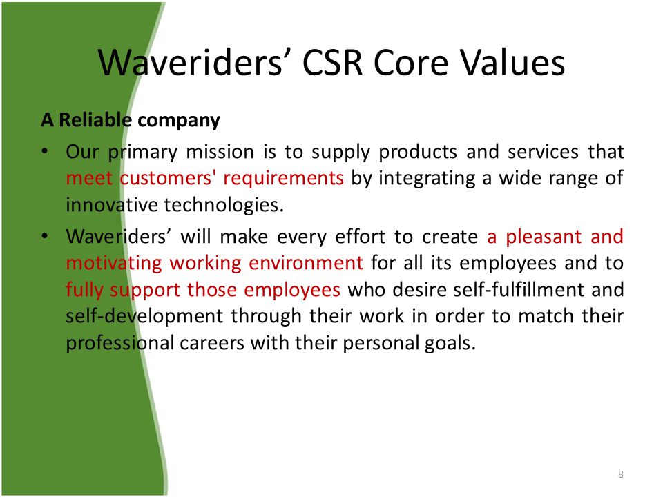 Waveriders’ CSR Core Values