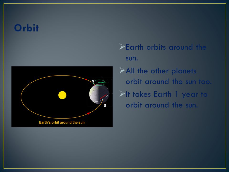 Orbit Earth orbits around the sun.