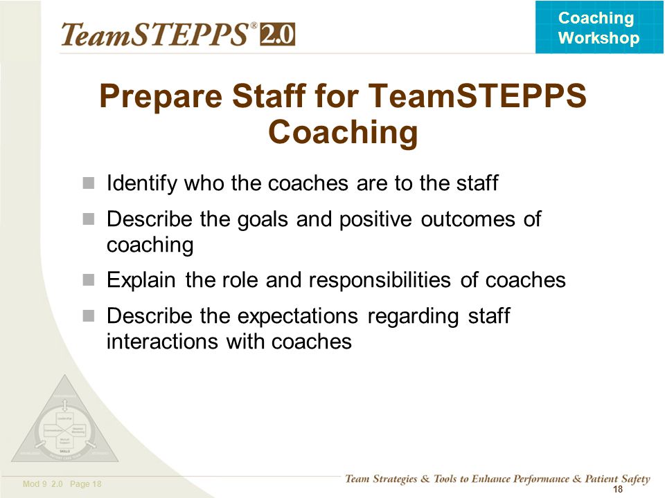 Prepare Staff for TeamSTEPPS Coaching