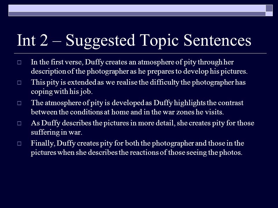 Int 2 – Suggested Topic Sentences