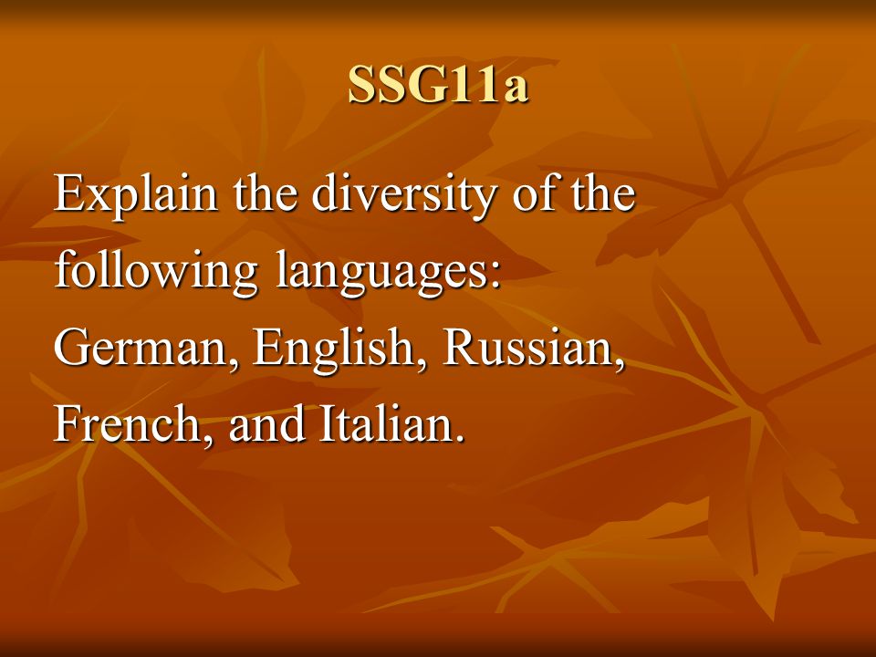 SSG11a Explain the diversity of the.