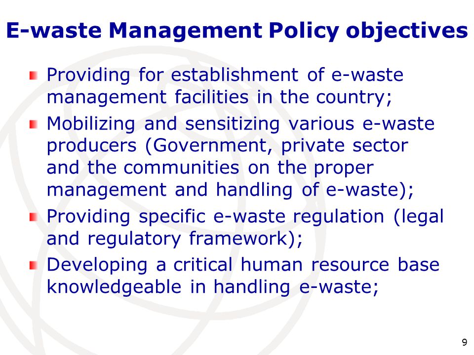 E-waste Management Policy objectives