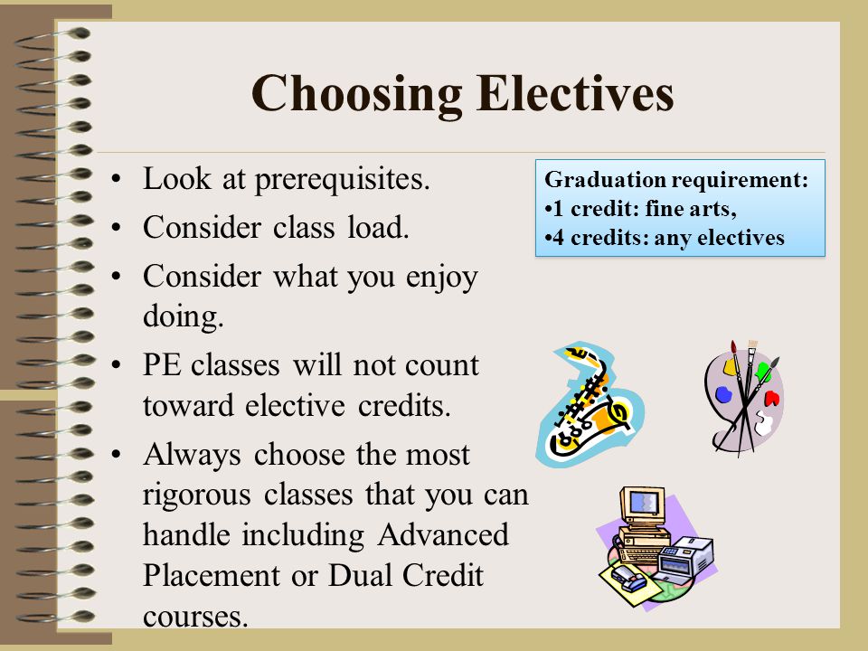 Choosing Electives Look at prerequisites. Consider class load.