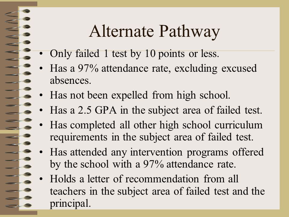 Alternate Pathway Only failed 1 test by 10 points or less.