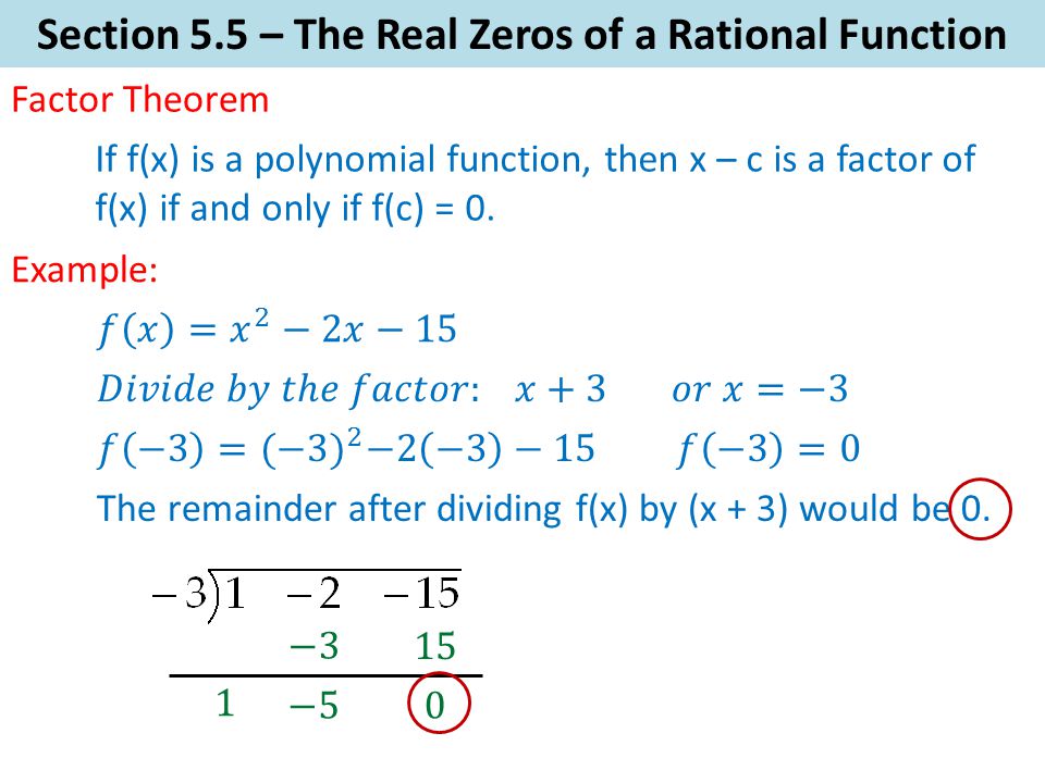 Section 5.5 – The Real Zeros of a Rational Function