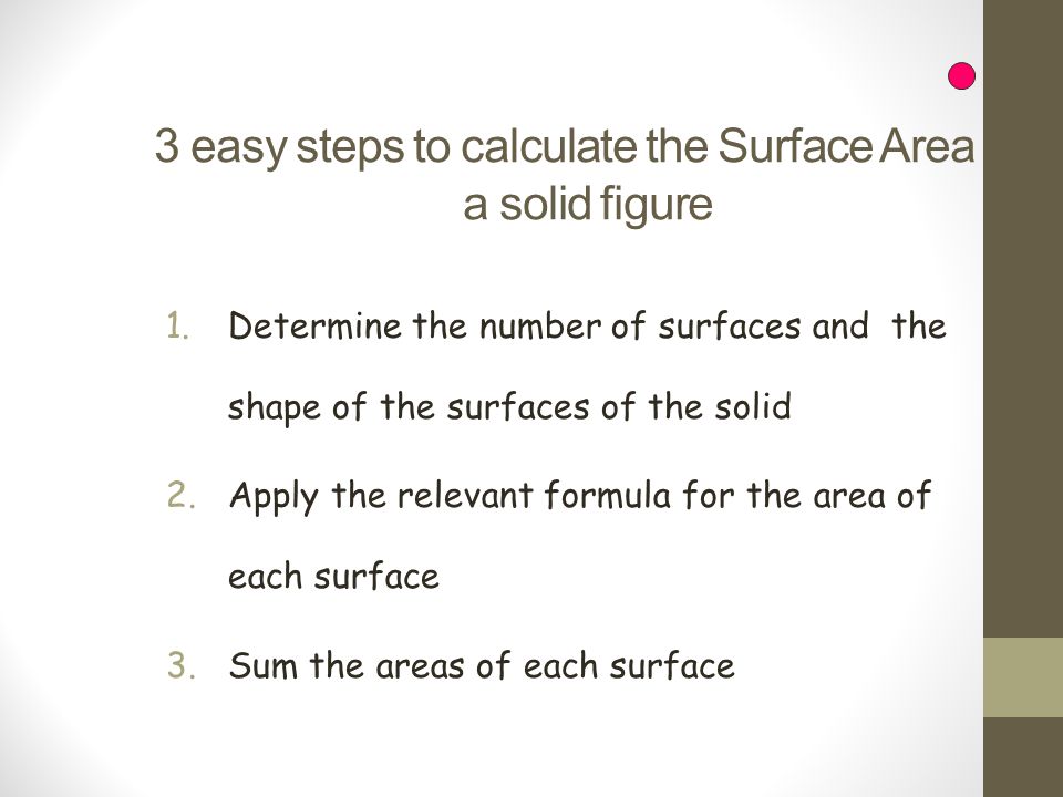 3 easy steps to calculate the Surface Area of a solid figure
