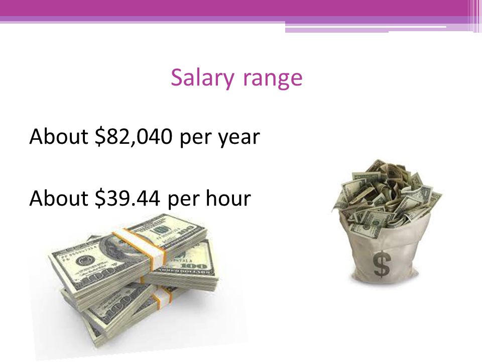 Salary range About $82,040 per year About $39.44 per hour
