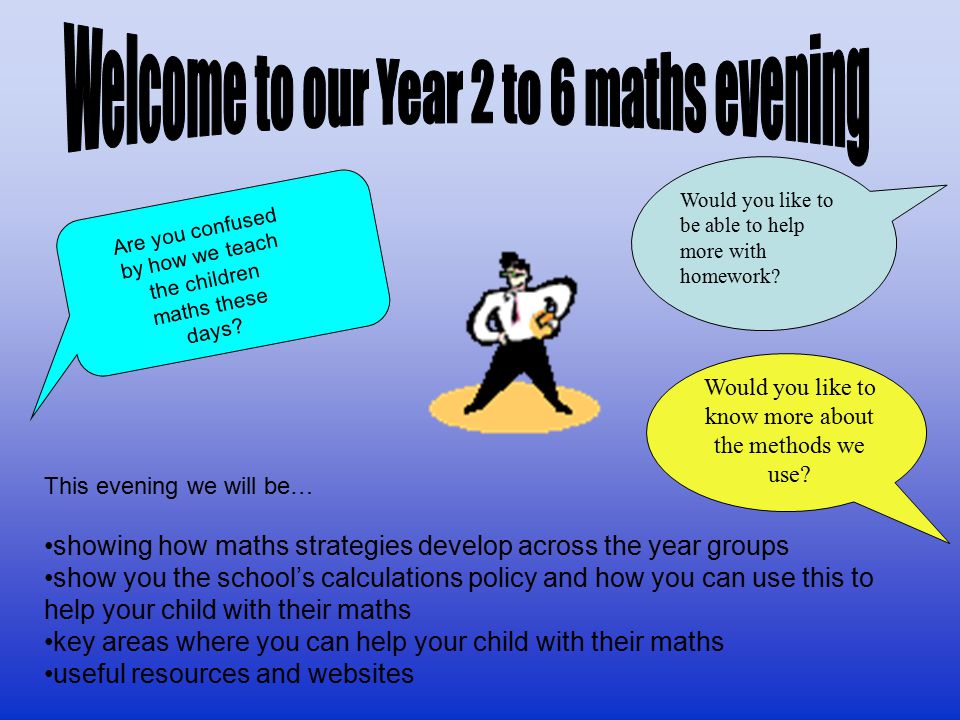 Welcome to our Year 2 to 6 maths evening