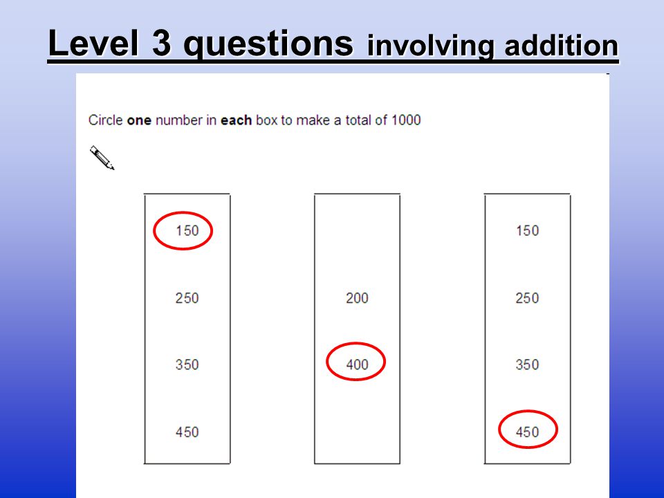 Level 3 questions involving addition