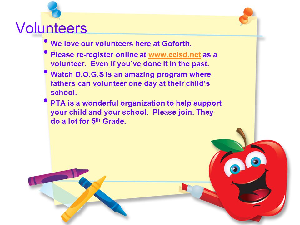Volunteers We love our volunteers here at Goforth.