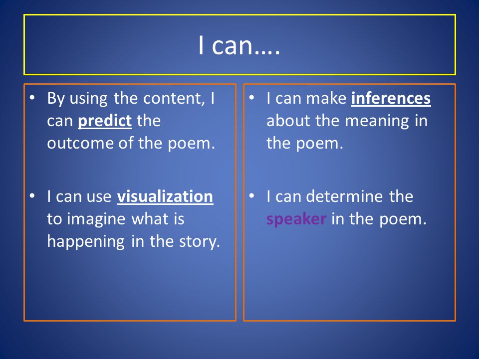 I can…. By using the content, I can predict the outcome of the poem.