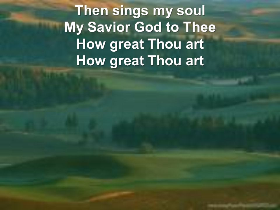 Then sings my soul My Savior God to Thee How great Thou art How great Thou art