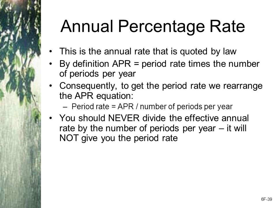 Computing APRs What is the APR if the monthly rate is .5%