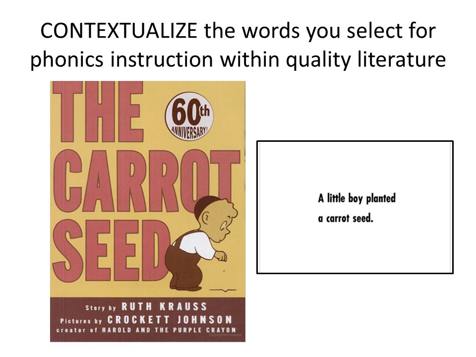 CONTEXTUALIZE the words you select for phonics instruction within quality literature