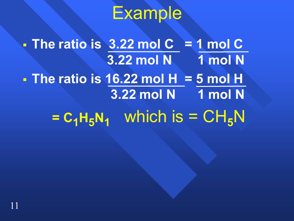 Example The ratio is 3.22 mol C = 1 mol C 3.22 mol N 1 mol N