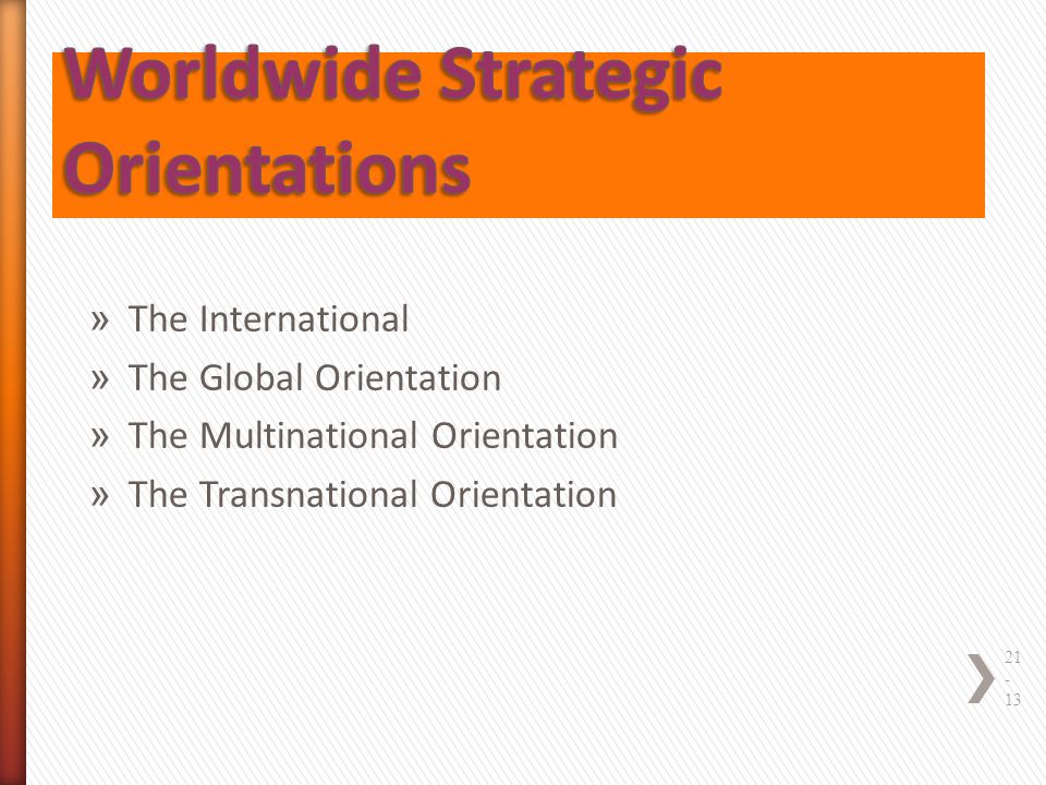 Worldwide Strategic Orientations