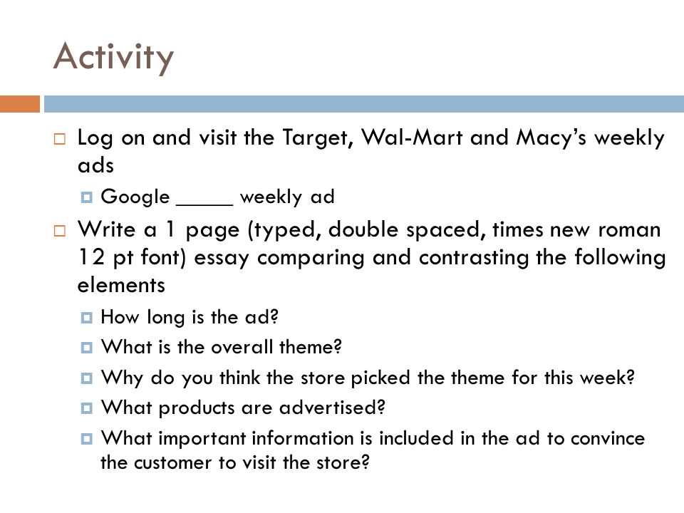 Activity Log on and visit the Target, Wal-Mart and Macy’s weekly ads
