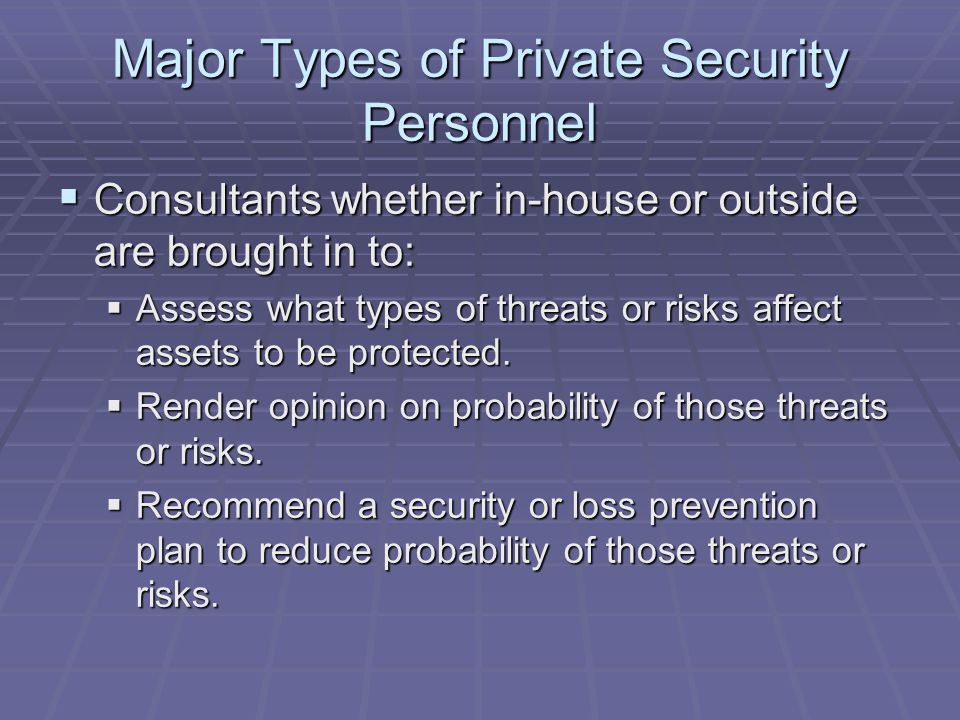 Major Types of Private Security Personnel