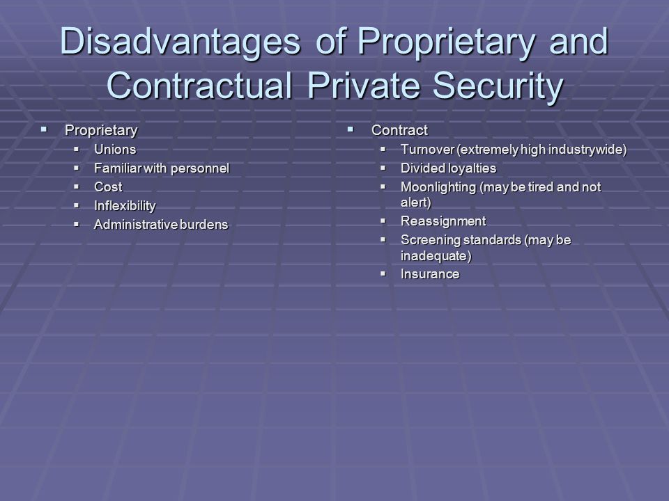 Disadvantages of Proprietary and Contractual Private Security