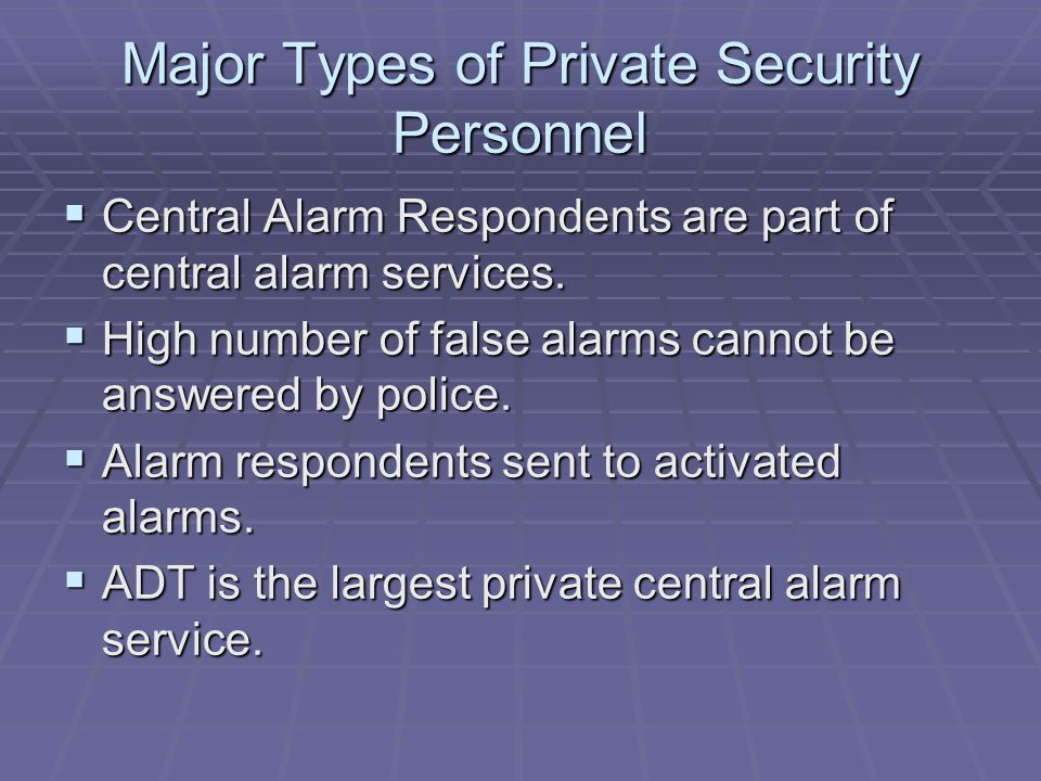 Major Types of Private Security Personnel
