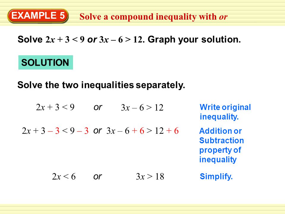 Solve a compound inequality with or