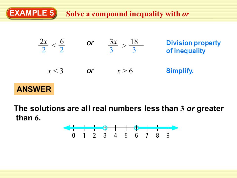 Solve a compound inequality with or