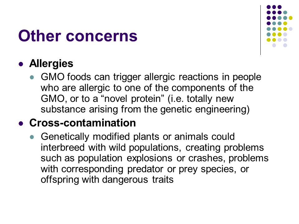 Other concerns Allergies Cross-contamination