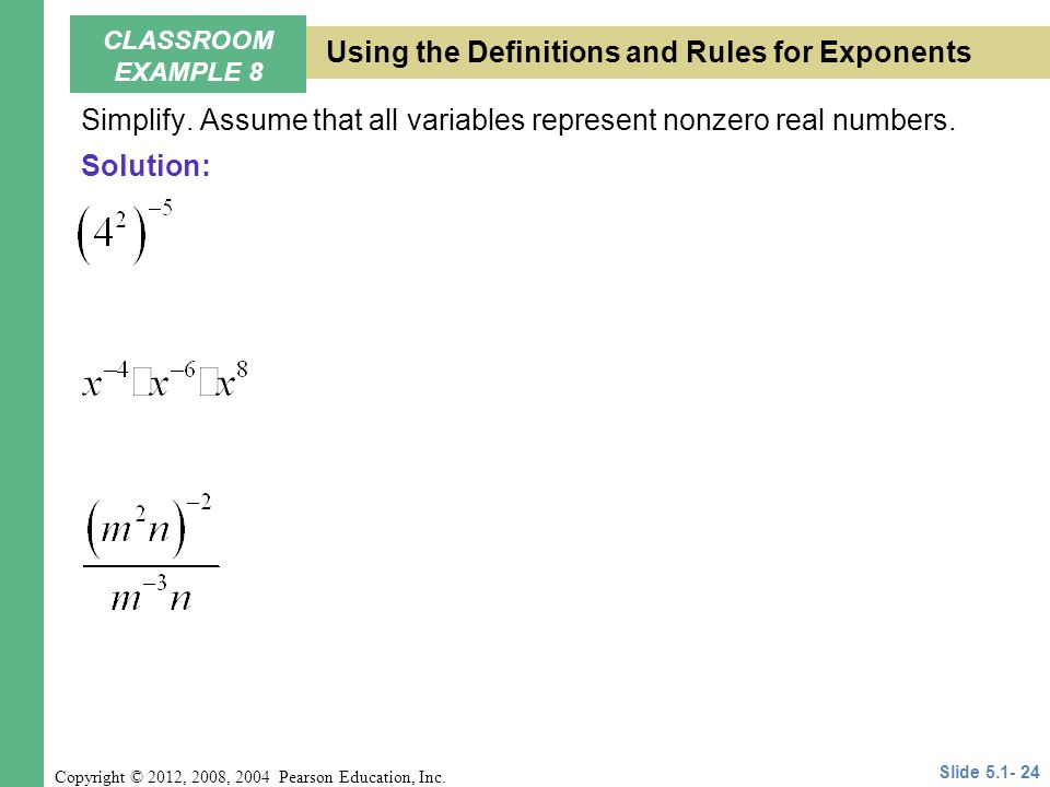 Using the Definitions and Rules for Exponents