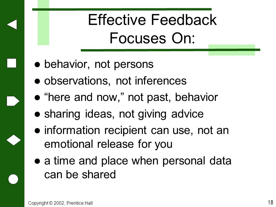 Effective Feedback Focuses On: