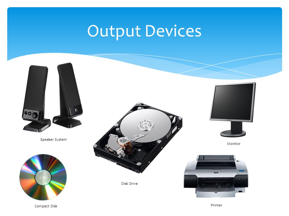 Output Devices Speaker System Monitor Disk Drive Compact Disk Printer