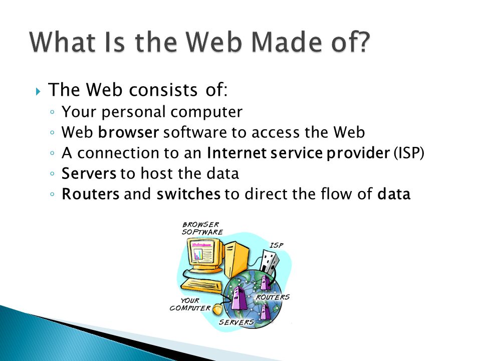 What Is the Web Made of The Web consists of: Your personal computer