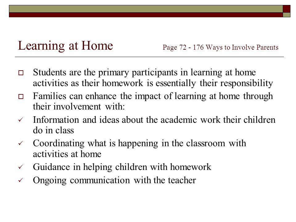 Learning at Home Page Ways to Involve Parents
