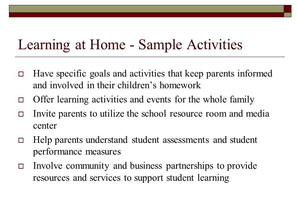 Learning at Home - Sample Activities