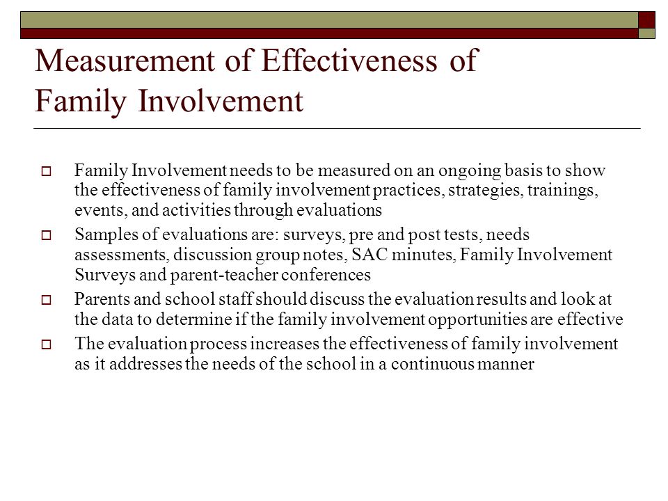 Measurement of Effectiveness of Family Involvement