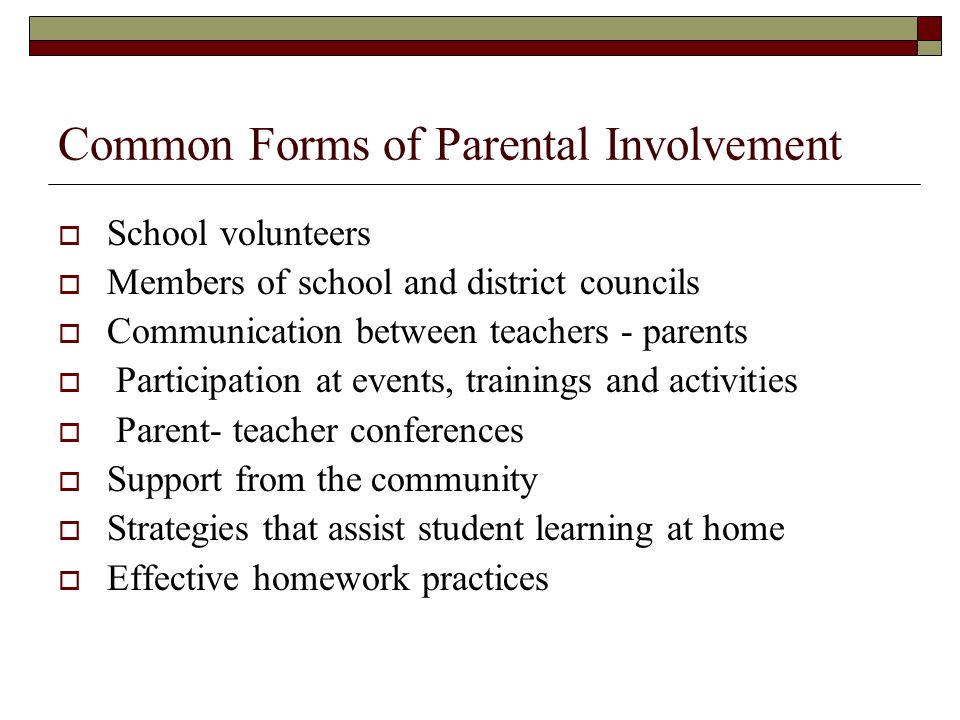 Common Forms of Parental Involvement