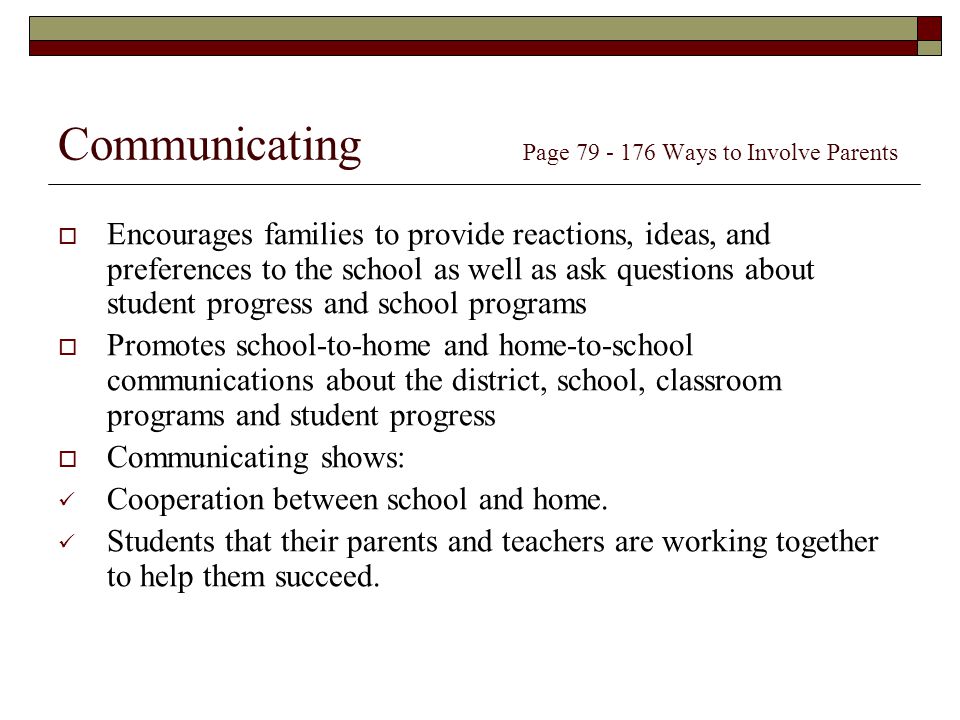 Communicating Page Ways to Involve Parents