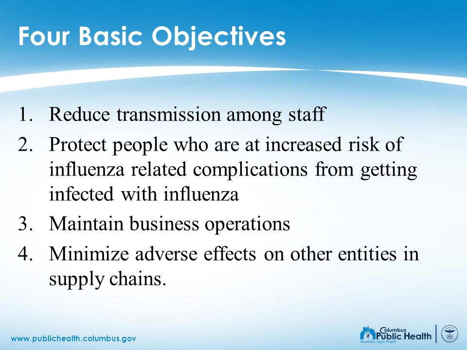 Four Basic Objectives Reduce transmission among staff