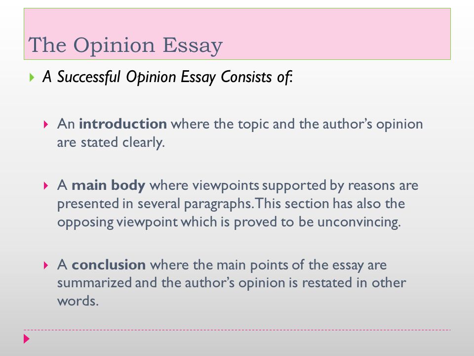 The Opinion Essay A Successful Opinion Essay Consists of: