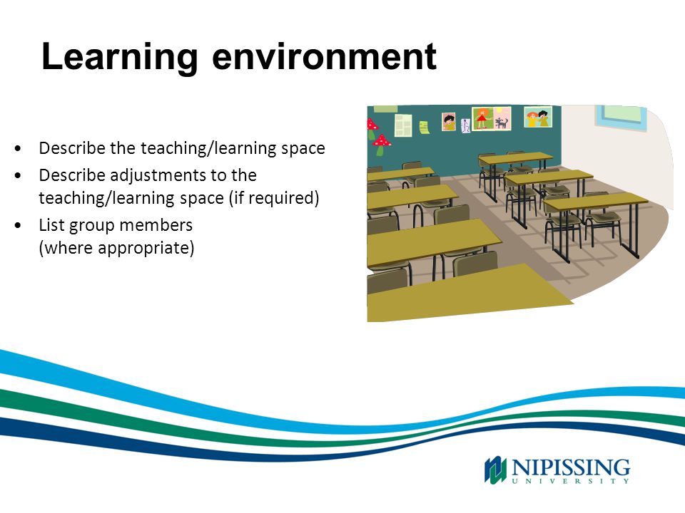 Learning environment Describe the teaching/learning space