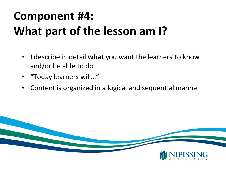 Component #4: What part of the lesson am I