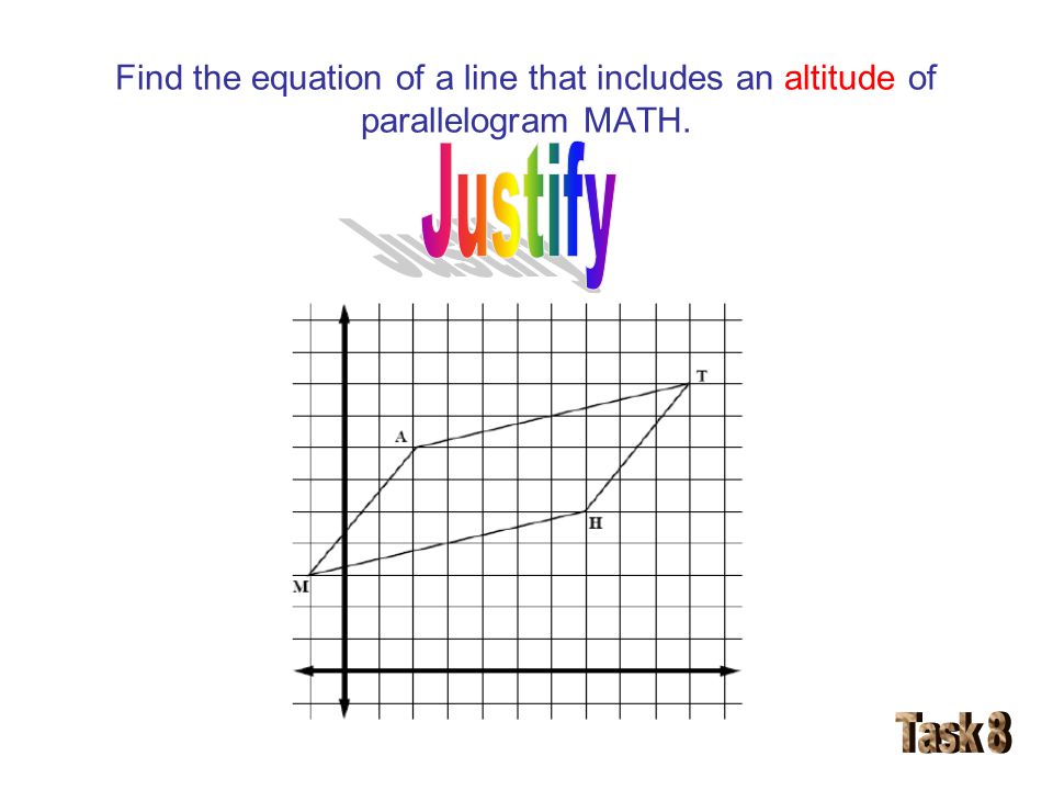 Find the equation of a line that includes an altitude of parallelogram MATH.