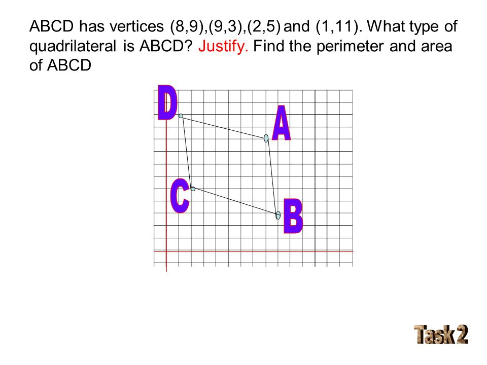 ABCD has vertices (8,9),(9,3),(2,5) and (1,11)
