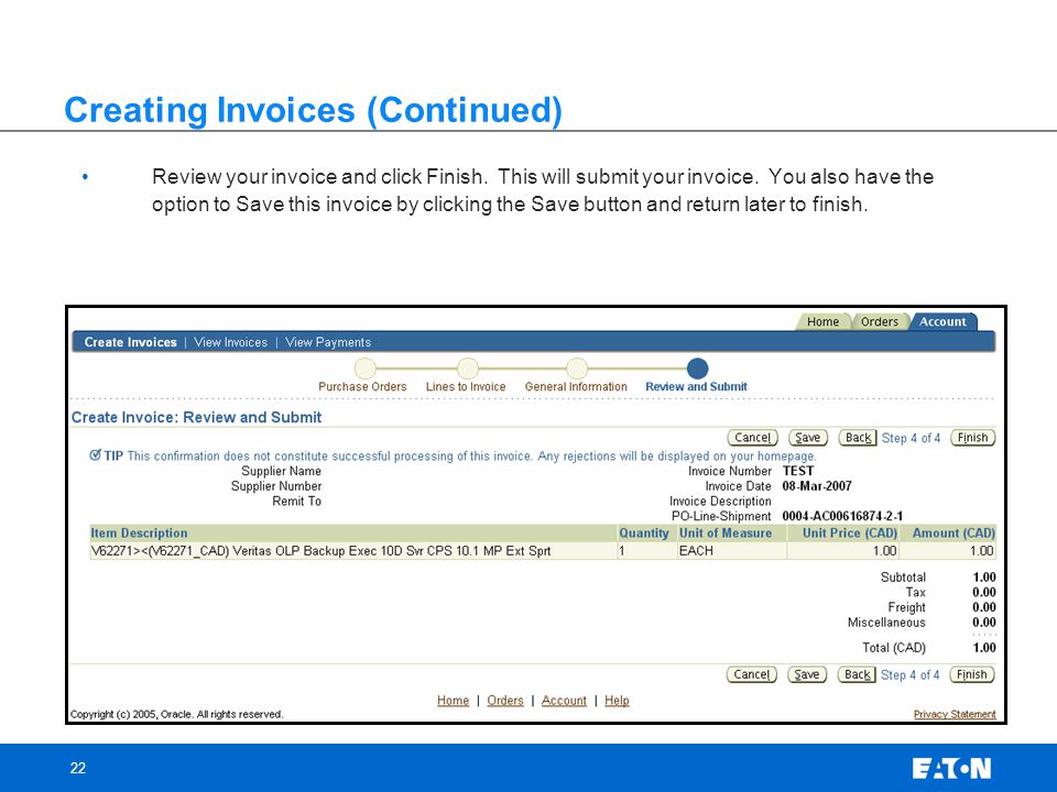 Creating Invoices (Continued)