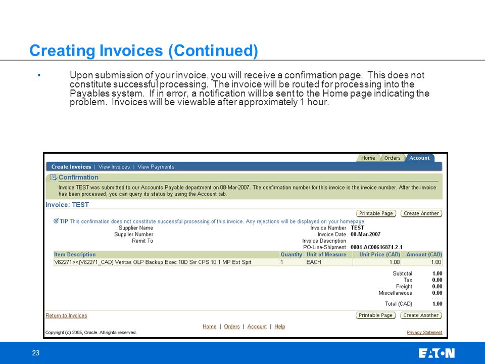 Creating Invoices (Continued)