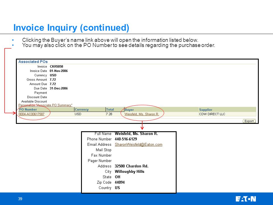 Invoice Inquiry (continued)