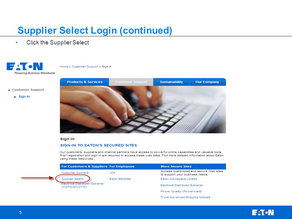 Supplier Select Login (continued)