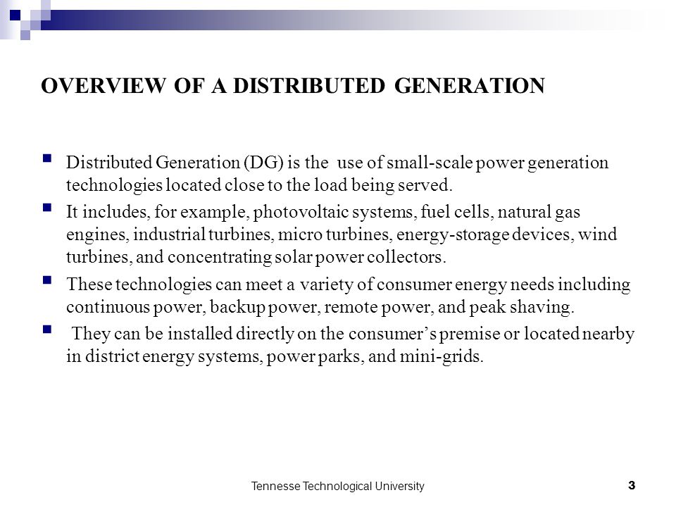 OVERVIEW OF A DISTRIBUTED GENERATION